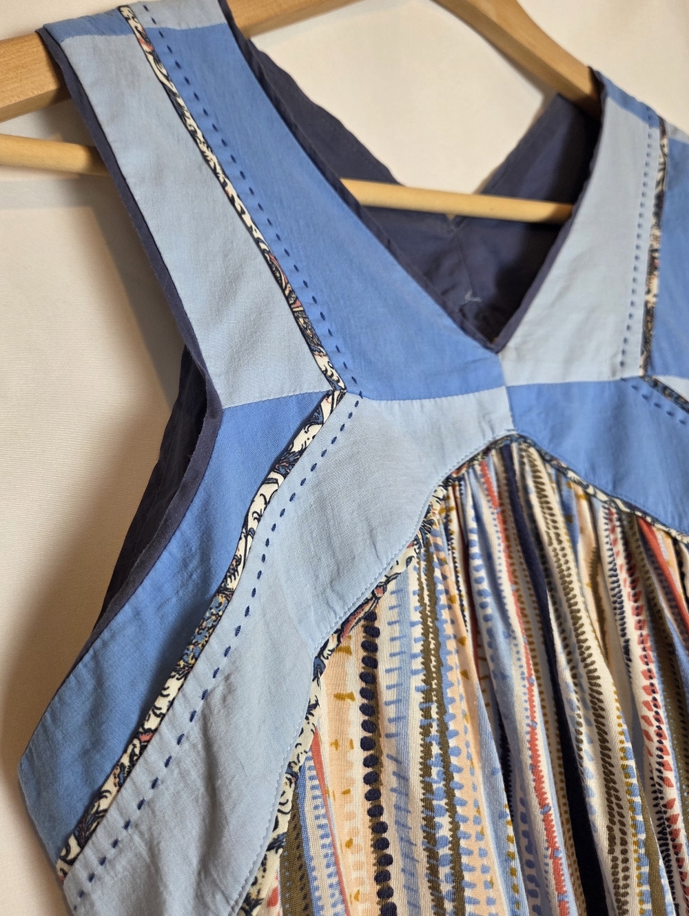 Anthropologie One September Fit And Flare Blue Striped Tank Top Blouse - Picture 3 of 11